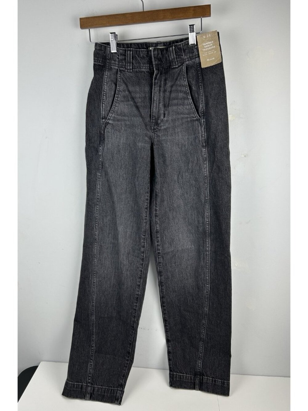 Madewell Tapered Denim Trousers Robles Black Wash Size 24 NWT
